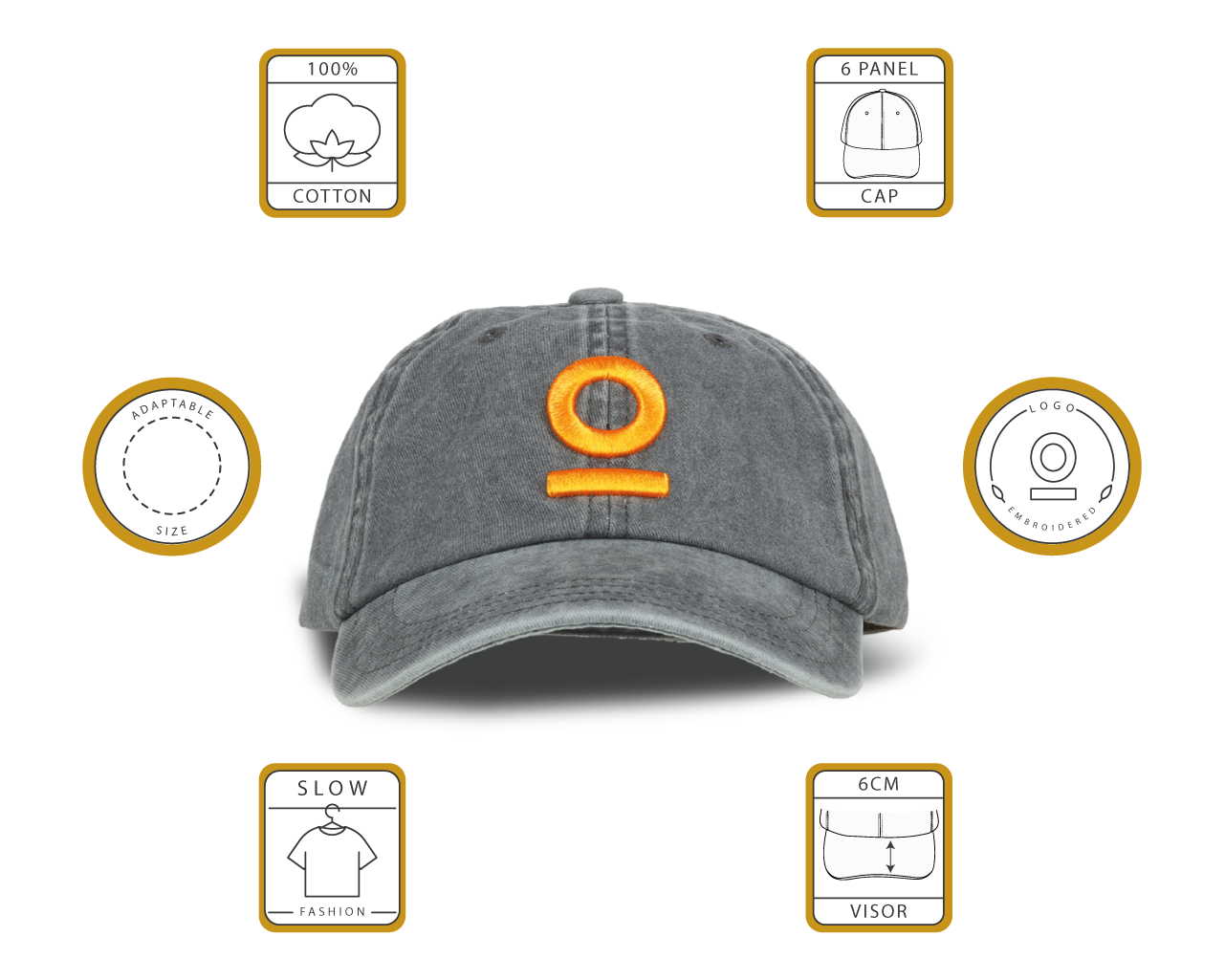 Mosh Lola gray orange 3D embroidered logo